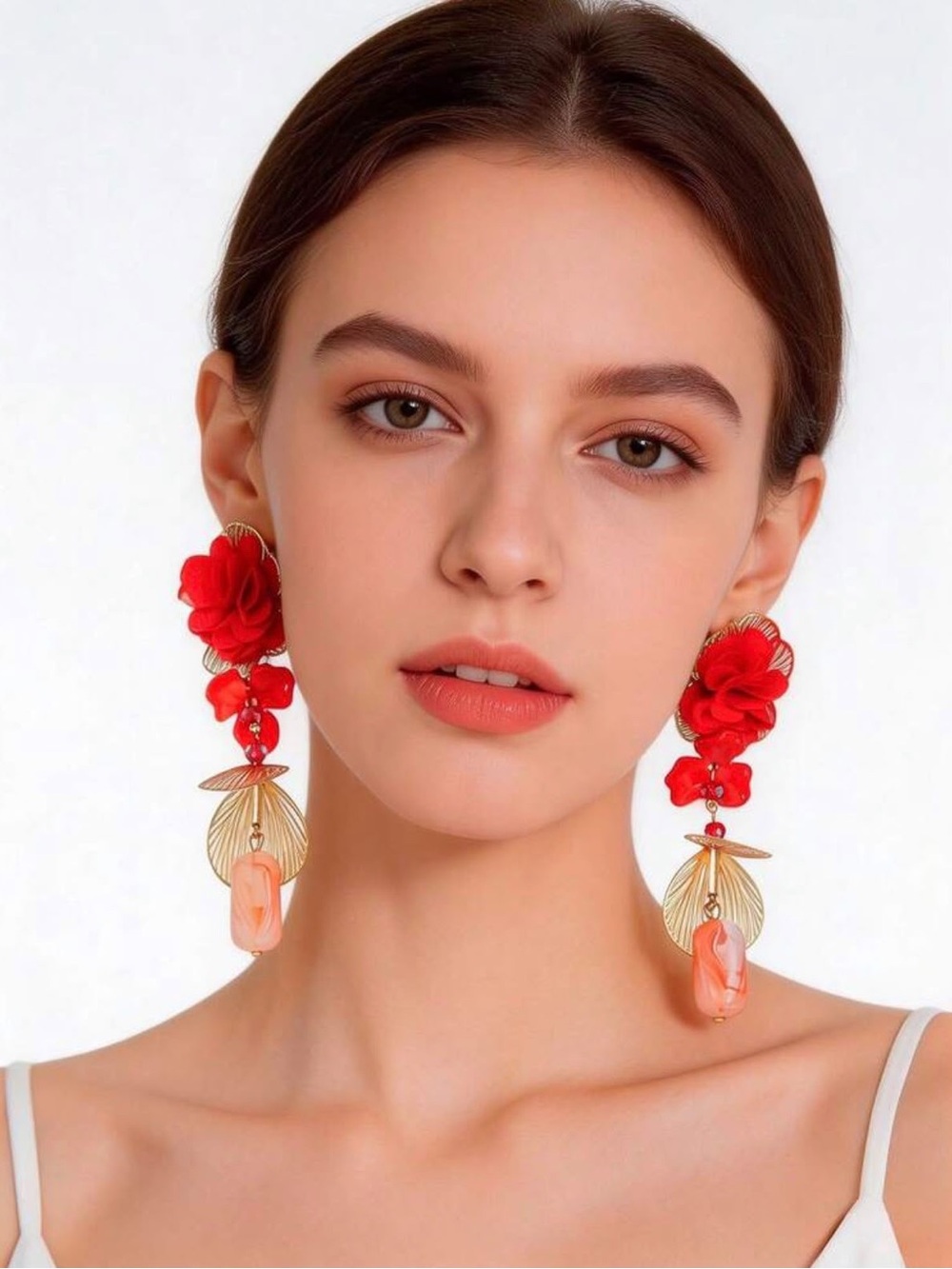 Red Floral Statement Earrings | Boho Flower Dangle Earrings